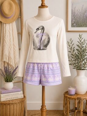 Art Class Girls L 10/12 Long Sleeve Pajama 3 Piece Set w/ Spa Headband NEW